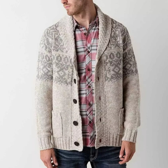 Triple Five Soul Cardigan Men's Medium Sweater Oatmeal Beige Grey Knit - Picture 1 of 13